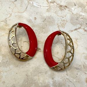 Vintage Gold and Red Enamel Earrings - Post Fastener.